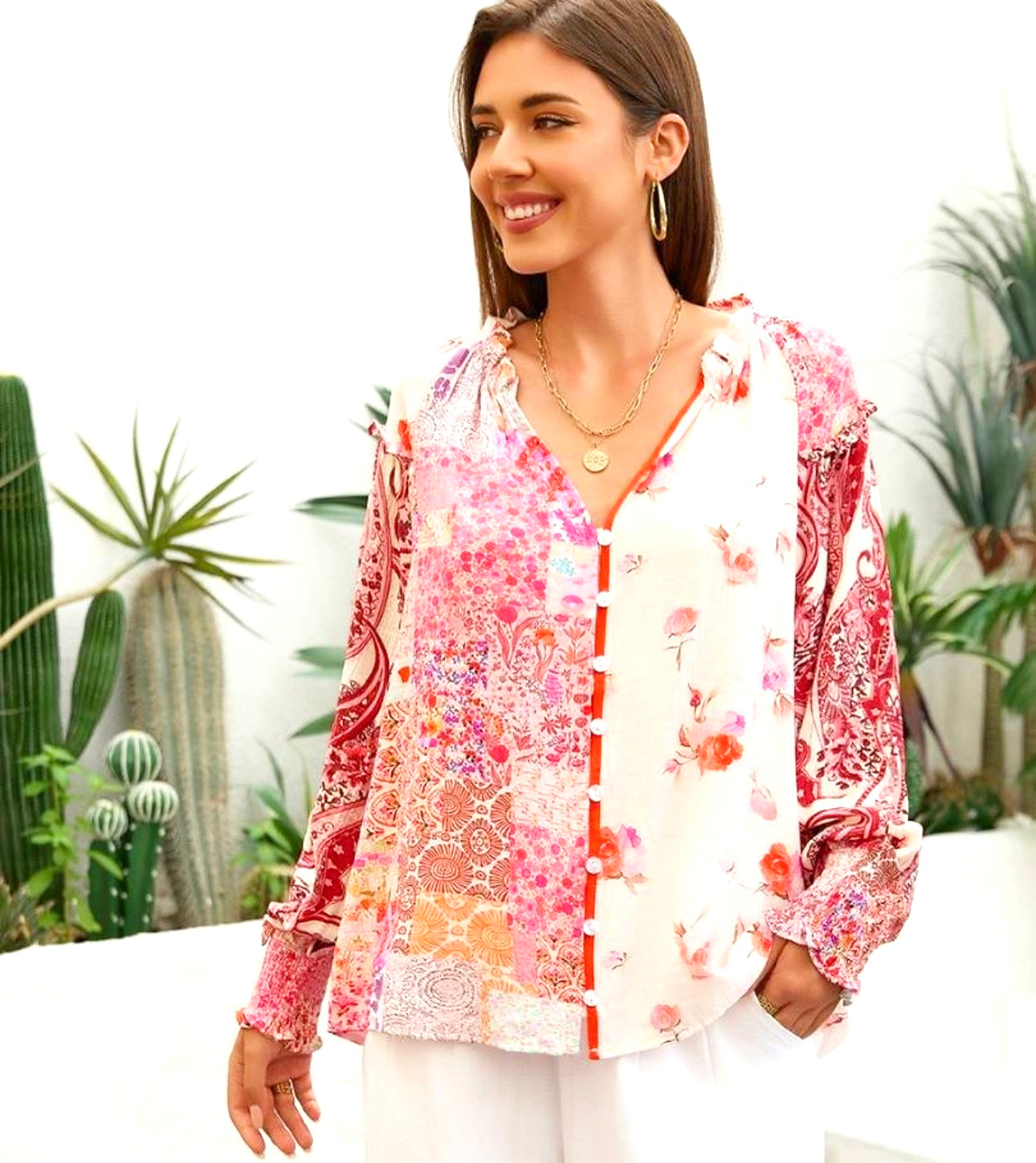 ALANA patchwork blouse in pink