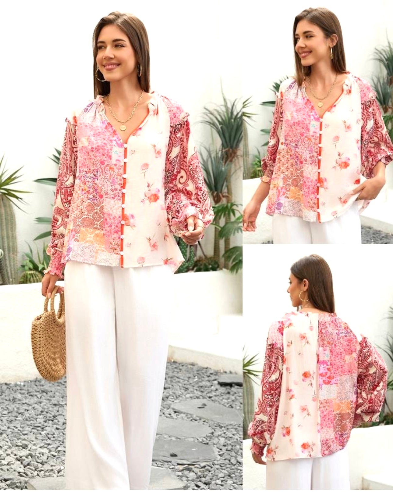 ALANA patchwork blouse in pink