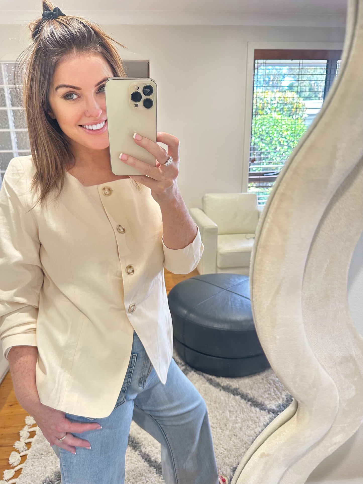 RAYA LINEN BLEND BLAZER/TOP - CREAM