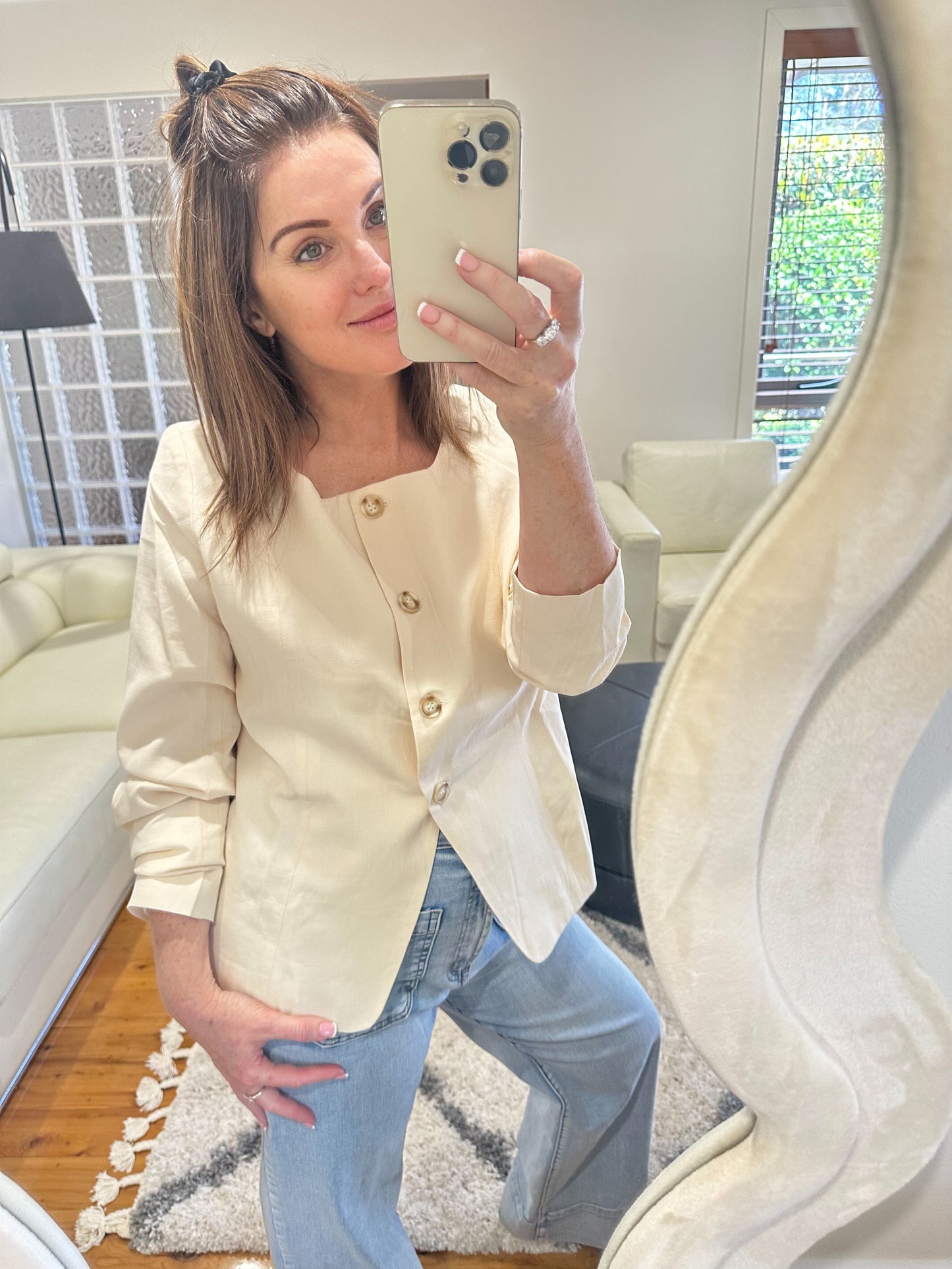 RAYA LINEN BLEND BLAZER/TOP - CREAM