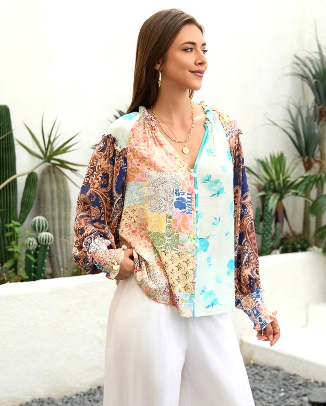 ALANA patchwork blouse in Blue