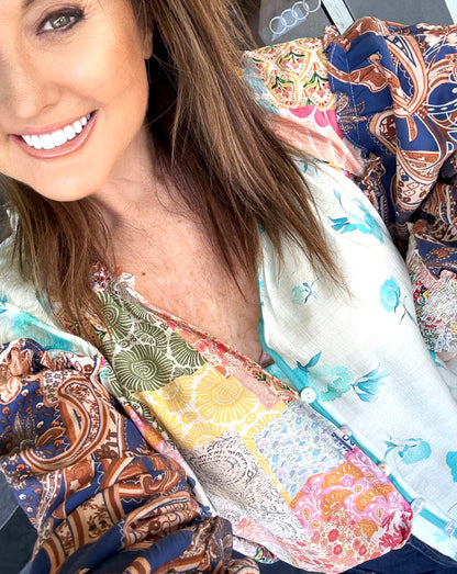 ALANA patchwork blouse in Blue