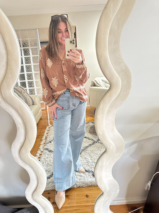 G R A C I E embroided blouse in Tan
