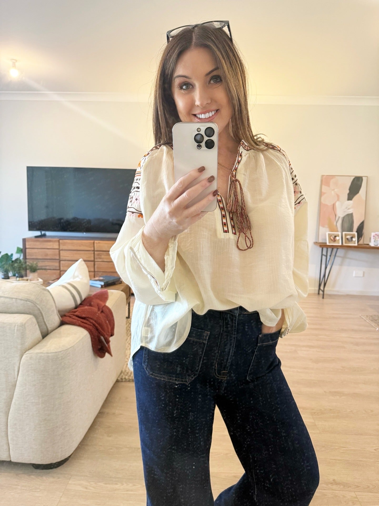 ISLA Embroidered Oversized Vintage Blouse