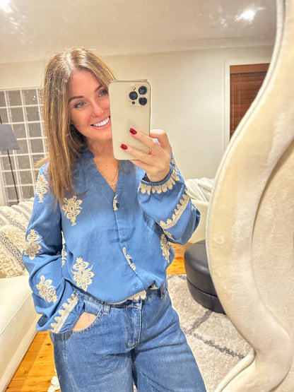 G R A C I E embroided blouse in Denim