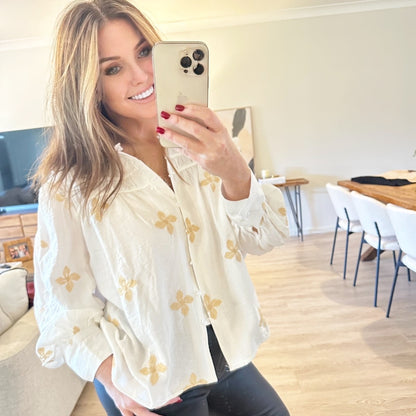 SAGE Embroidered Blouse in White